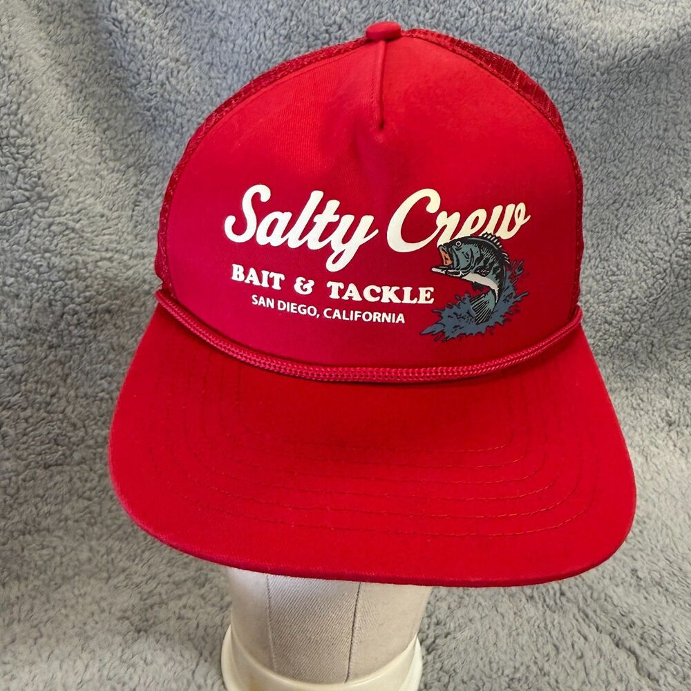 SALTY CREW  Hat Cap Snap Back Red Trucker Bait & Tackle Fishing Rope Men’s